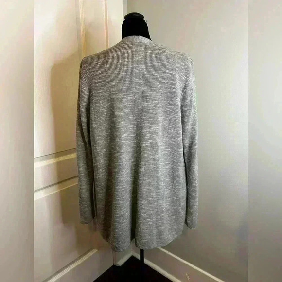 J. Jill‎ Women’s Petite Lg Linen Blend Heathered Grey Open Front Ribbed Cardigan - Picture 4 of 10